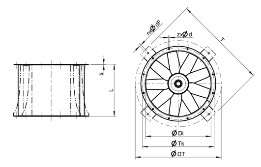 Габаритные размеры для вентилятора Systemair AXC 800-3-4 (2,2kW) (B)