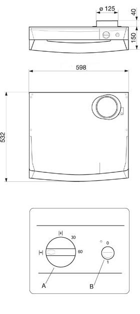 Габаритные размеры Кухонные вытяжные зонты Systemair F251-10-60 Cookerhood timer