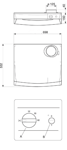 Габаритные размеры Кухонные вытяжные зонты Systemair F251-10-70 Cookerhood timer
