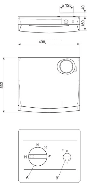Габаритные размеры Кухонные вытяжные зонты Systemair F251-10-50 Cookerhood timer