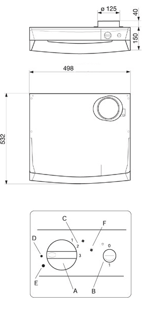Габаритные размеры Кухонные вытяжные зонты Systemair F251-16-50 Cookerhood transf