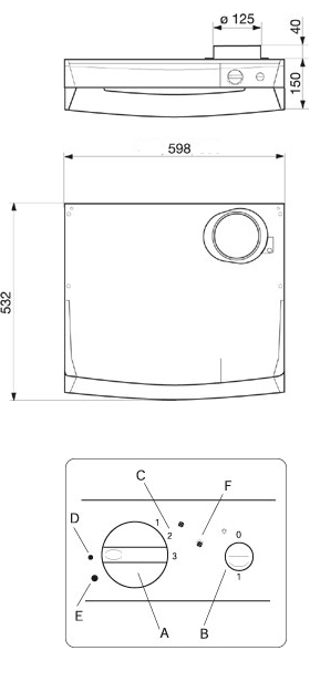 Габаритные размеры Кухонные вытяжные зонты Systemair F251-16-60 Cookerhood transf