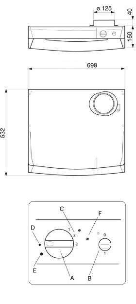 Габаритные размеры Кухонные вытяжные зонты Systemair F251-16-70 Cookerhood transf