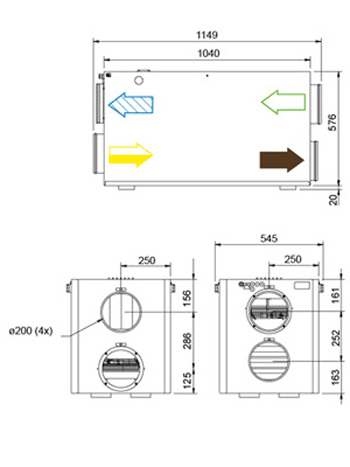 Габаритные размеры агрегата Бытовые горизонтальные агрегаты Systemair VR 700 DC Heat rec. unit
