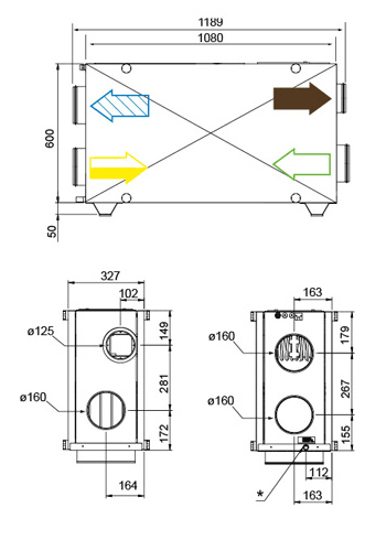 Габаритные размеры агрегата Бытовые горизонтальные агрегаты Systemair VX 400 E Heat rec.unit