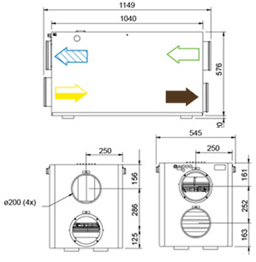 Габаритные размеры агрегата Бытовые горизонтальные агрегаты Systemair VX 700 E Heat rec.unit