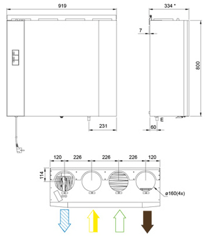 Габаритные размеры агрегата Бытовые вертикальные агрегаты Systemair VX 400 EV L Heat rec.unit