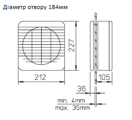 Габаритні розміри вентилятора Helios GX 150