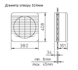 Габаритні розміри вентилятора Віконні вентилятори GX Helios GX 300