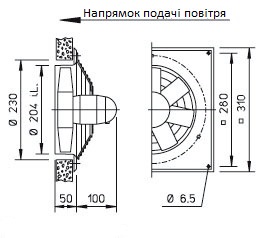 Габаритні розміри високопотужного осьового вентилятора Високопотужні осьові вентилятори HQ/HW/HS/HRF Helios HQW 200/4