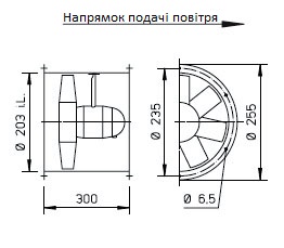 Габаритні розміри високопотужного осьового вентилятора Високопотужні осьові вентилятори HQ/HW/HS/HRF Helios HRFW 200/2