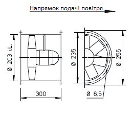 Габаритні розміри високопотужного осьового вентилятора Helios HRFW 200/2