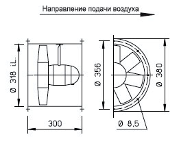 Габаритные размеры высокомощного осевого вентилятора Высокомощные осевые вентиляторы HQ/HW/HS/HRF Helios HRFW 315/6