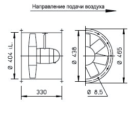 Габаритные размеры высокомощного осевого вентилятора Высокомощные осевые вентиляторы HQ/HW/HS/HRF Helios HRFW 400/4