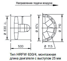 Габаритные размеры высокомощного осевого вентилятора Высокомощные осевые вентиляторы HQ/HW/HS/HRF Helios HRFW 630/4