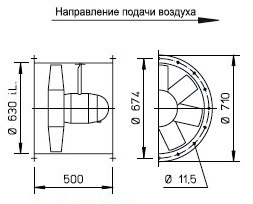 Габаритные размеры высокомощного осевого вентилятора Высокомощные осевые вентиляторы HQ/HW/HS/HRF Helios HRFD 630/8/4