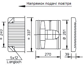 Габаритні розміри високопотужного осьового вентилятора Helios HSW 250/4