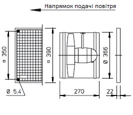 Габаритні розміри високопотужного осьового вентилятора Helios HSW 355/4