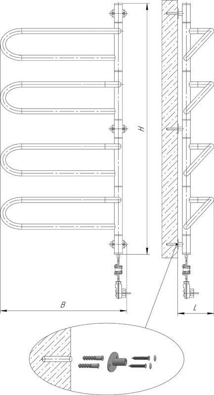 Габаритные размеры полотенцесушителя Heat Point Электра 950x500x150