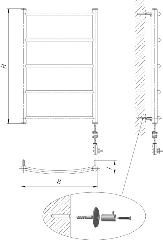 Габаритні розміри сушки для рушників Heat Point Класік HP-I 1090х520