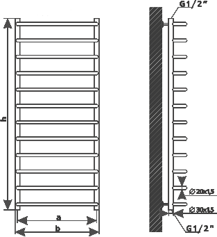 Габаритні розміри сушки для рушників Heat Point Стандарт HP 1550х500