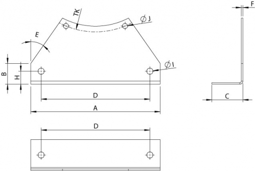 Габаритные размеры монтажного кронштейна Кронштейны Systemair MFA-AXCBF 400 Mounting Foot