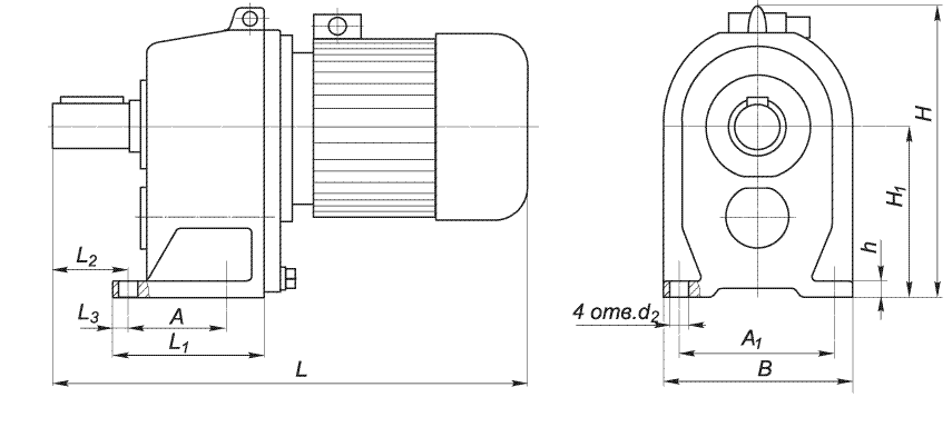 Габаритні розміри мотор-редуктора 1МЦ2С-80