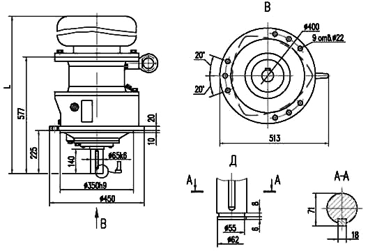 Габаритні розміри мотор-редуктора МР1-315-16-125