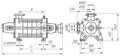 Габаритні розміри насоса ЦНС 500-1000