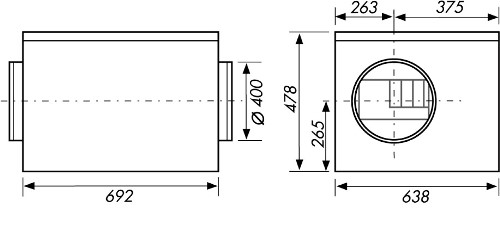 Габаритні розміри канального вентилятора в ізольованому корпусі Ostberg IRE 400 D