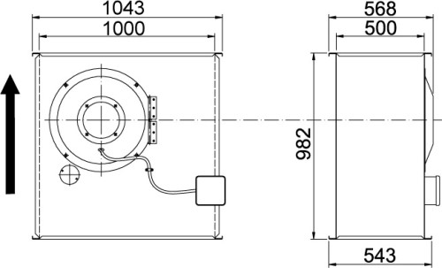 Габаритные размеры канального  вентилятора Ostberg RK 1000x500 G3