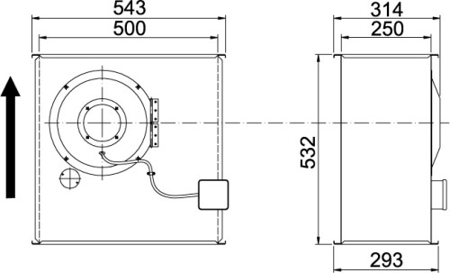 Габаритные размеры канального  вентилятора Ostberg RK 500x250 D3