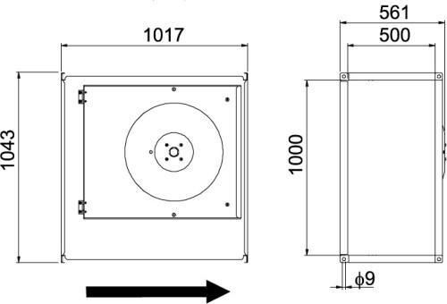 Габаритные размеры канального  вентилятора Ostberg RKB 1000x500 L3
