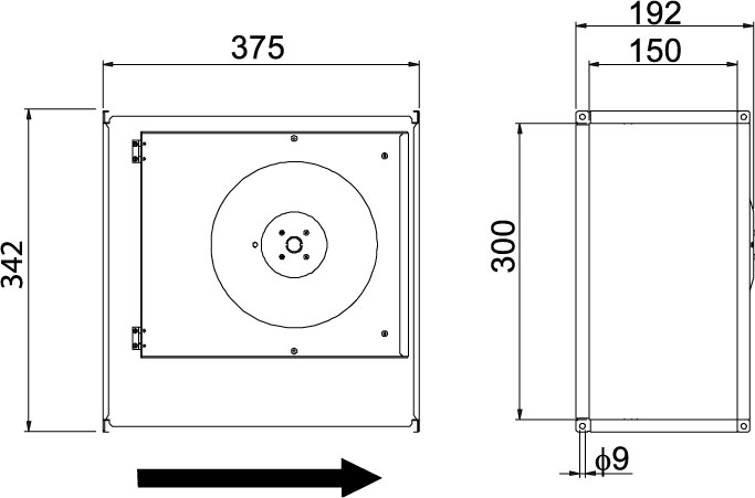Габаритные размеры канального  вентилятора Ostberg RKB 300x150 C1