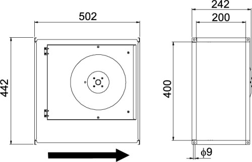 Габаритные размеры канального  вентилятора Ostberg RKB 400x200 E1