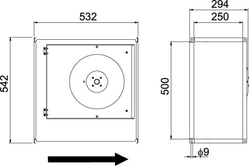 Габаритные размеры канального  вентилятора Ostberg RKB 500x250 A1