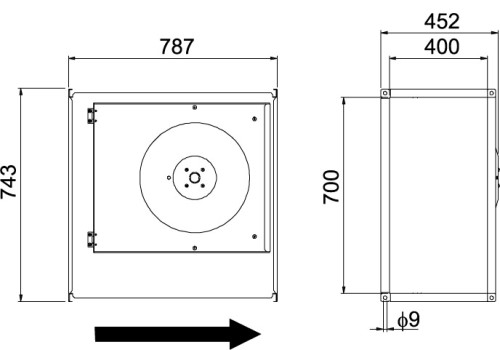 Габаритные размеры канального  вентилятора Ostberg RKB 700x400 C1