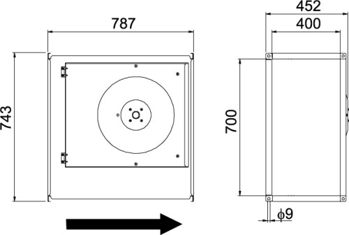 Габаритные размеры канального  вентилятора Ostberg RKB 700x400 E1