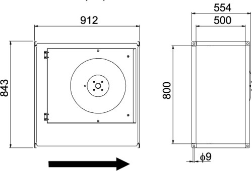 Габаритные размеры канального  вентилятора Ostberg RKB 800x500 B3