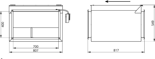 Габаритные размеры канального  вентилятора Ostberg RKBI 700x400 C3