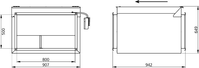 Габаритні розміри канального вентилятора Ostberg RKBI 800x500 B3