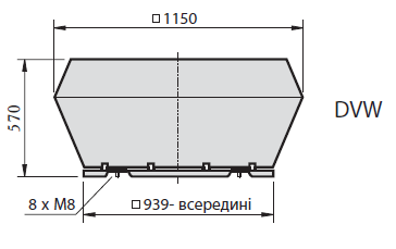 Габаритні розміри енергозберігаючого дахового вентилятора DVW 560-G.6 IF з датчиком тиску