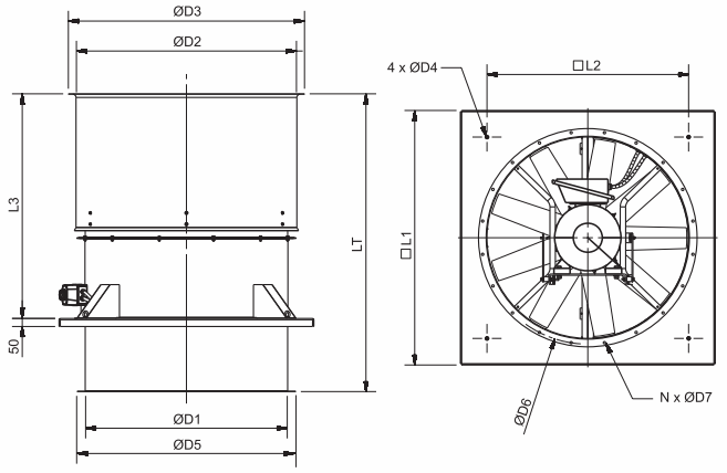 Габаритні розміри Soler&Palau HGHT-V/4-1250-9/-30