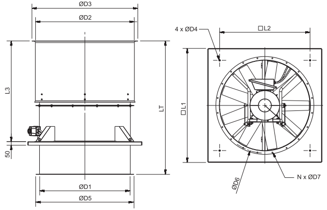 Габаритні розміри Soler&Palau HGTT-V/4-1250-6/-15