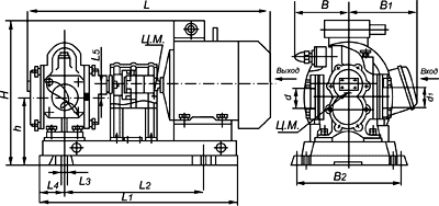Габаритні розміри насоса Ш 40-4-19,5/4Б-5
