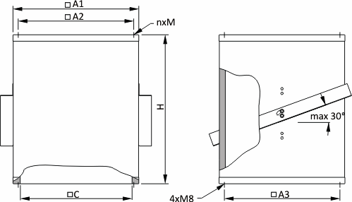 Габаритные размеры Короба Systemair FDGE/F 800 roof socket