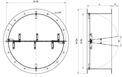 Габаритные размеры Обратные клапаны Systemair LRK 1250(F) air oper. damper