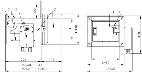 Габаритные размеры клапана Клапаны Systemair PK-I-S-EI90S-300x150-DV7-T
