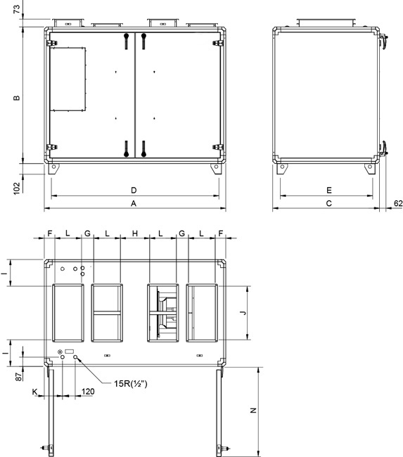 Габаритные размеры Systemair Topvex TR06 HWL-L-CAV