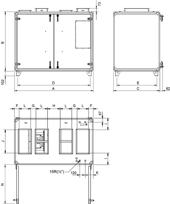 Габаритные размеры Systemair Topvex TR06 HWL-R-CAV